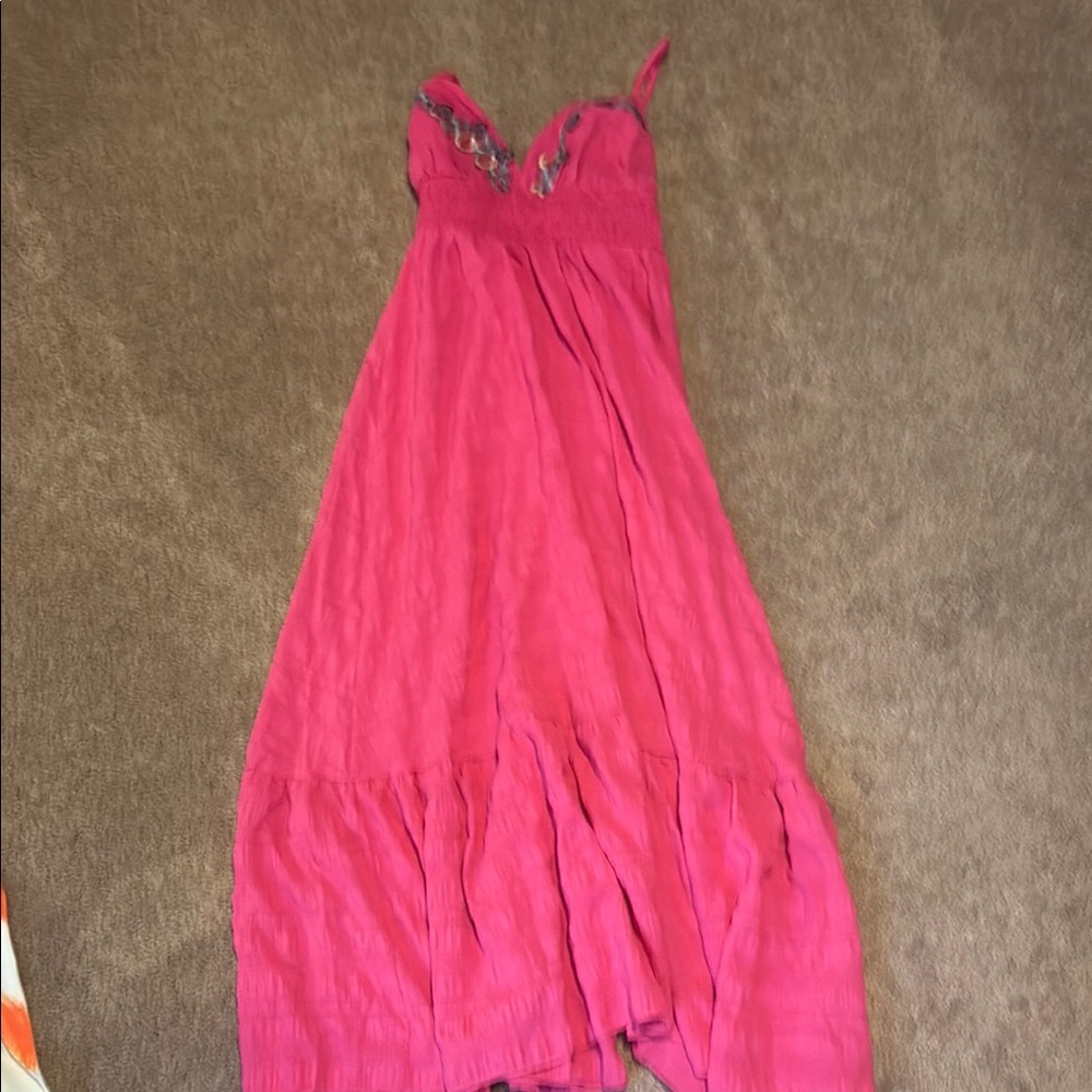 Pink Maxi Dress with Embroidered Details